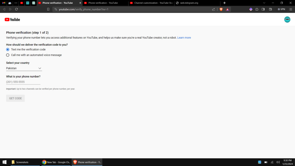 verify your YouTube channel in Pakistan